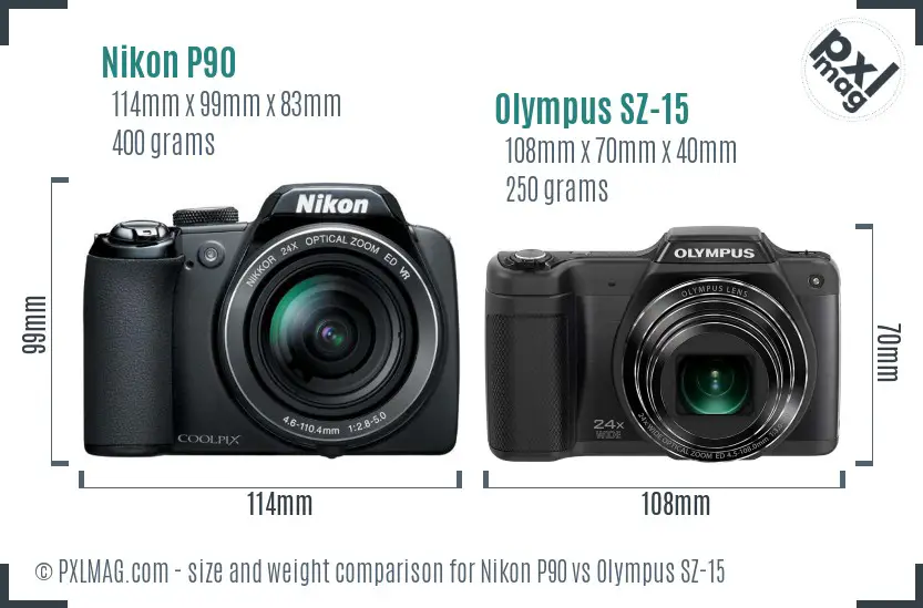 Nikon P90 vs Olympus SZ-15 size comparison