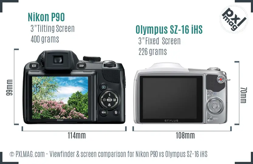 Nikon P90 vs Olympus SZ-16 iHS Screen and Viewfinder comparison