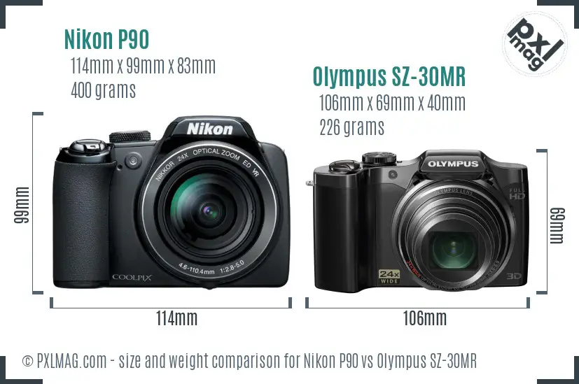 Nikon P90 vs Olympus SZ-30MR size comparison Nikon P90 vs Olympus SZ-30MR size comparison