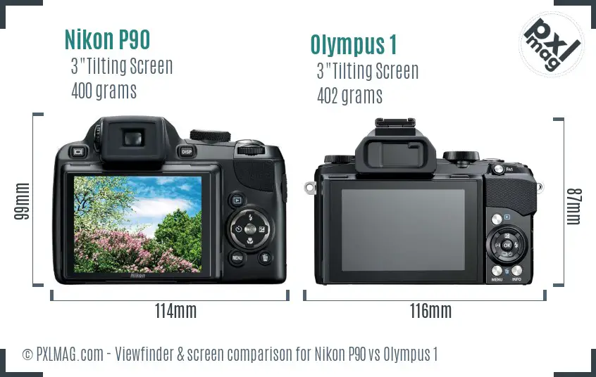 Nikon P90 vs Olympus 1 Screen and Viewfinder comparison