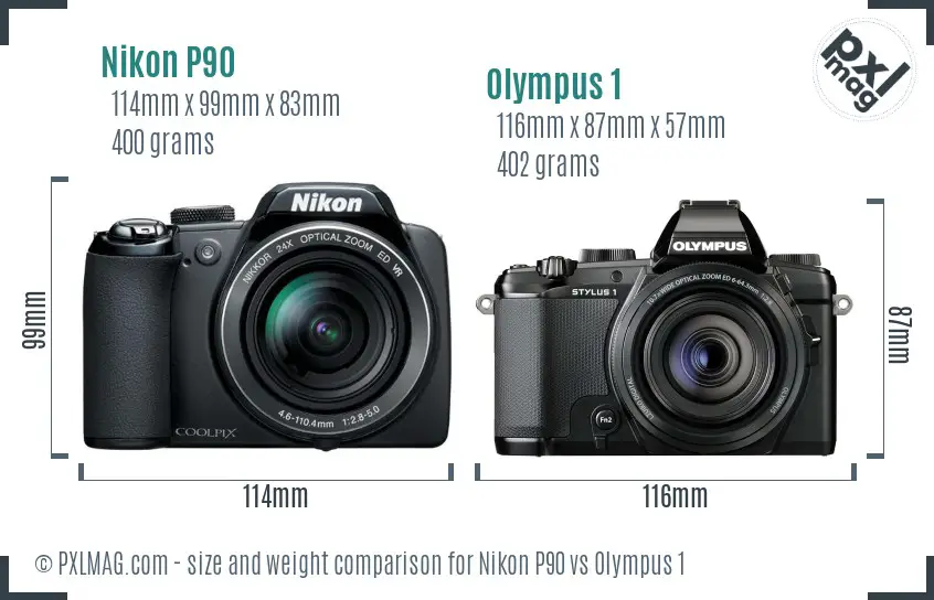 Nikon P90 vs Olympus 1 size comparison