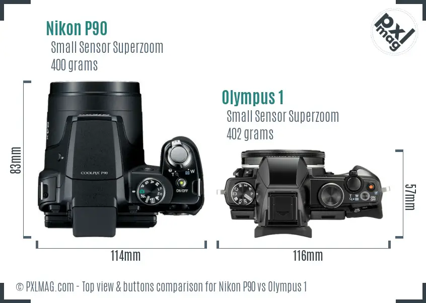 Nikon P90 vs Olympus 1 top view buttons comparison