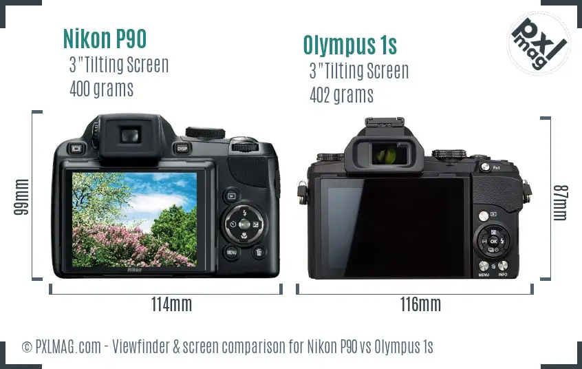 Nikon P90 vs Olympus 1s Screen and Viewfinder comparison