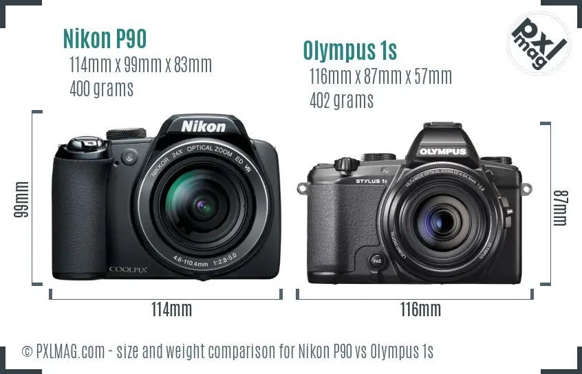 Nikon P90 vs Olympus 1s size comparison