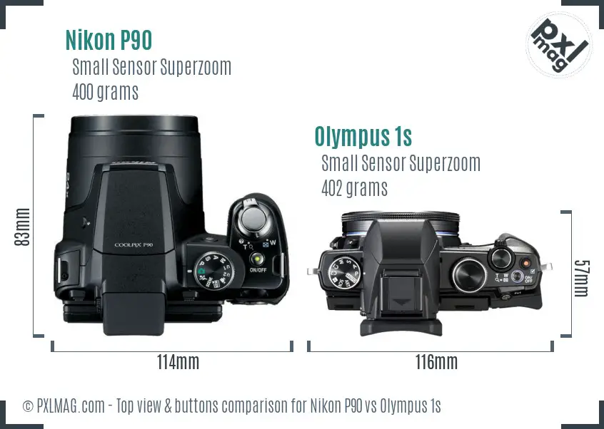 Nikon P90 vs Olympus 1s top view buttons comparison