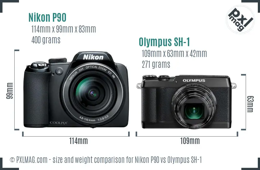 Nikon P90 vs Olympus SH-1 size comparison Nikon P90 vs Olympus SH-1 size comparison