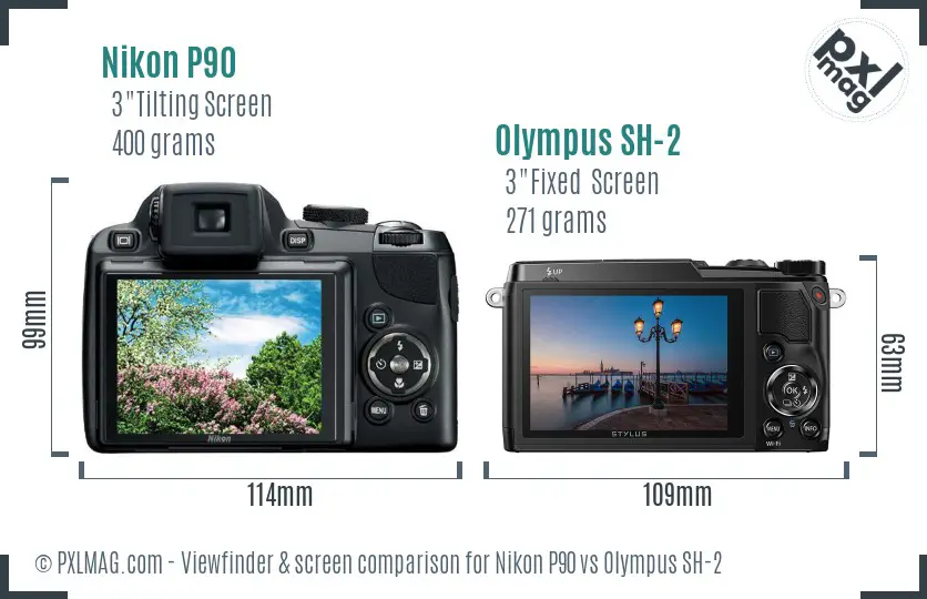 Nikon P90 vs Olympus SH-2 Screen and Viewfinder comparison