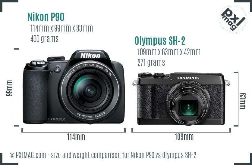 Nikon P90 vs Olympus SH-2 size comparison