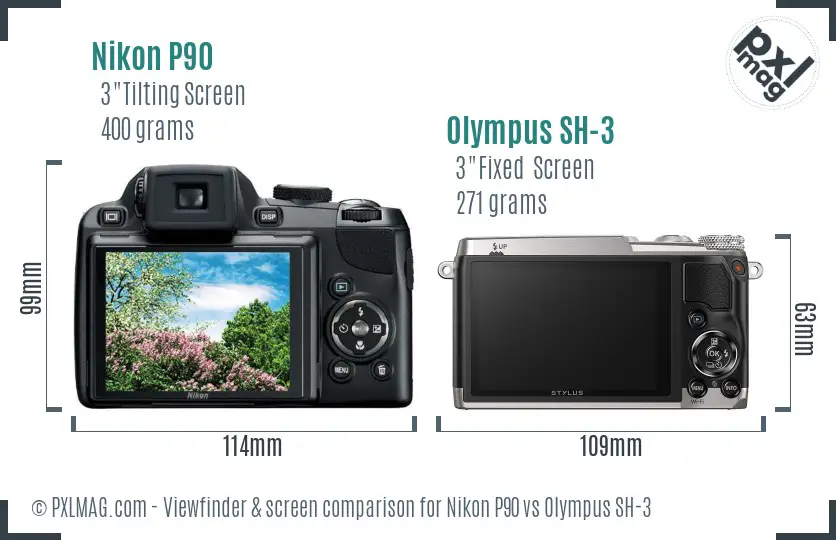 Nikon P90 vs Olympus SH-3 Screen and Viewfinder comparison