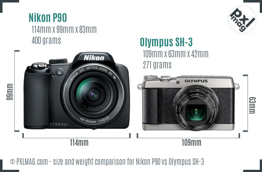 Nikon P90 vs Olympus SH-3 size comparison