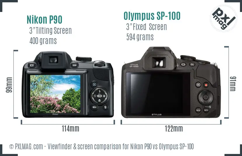 Nikon P90 vs Olympus SP-100 Screen and Viewfinder comparison