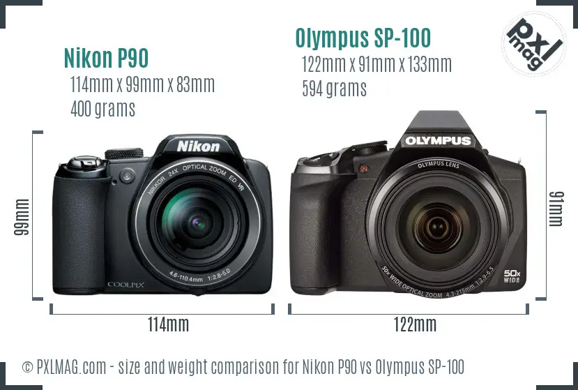 Nikon P90 vs Olympus SP-100 size comparison