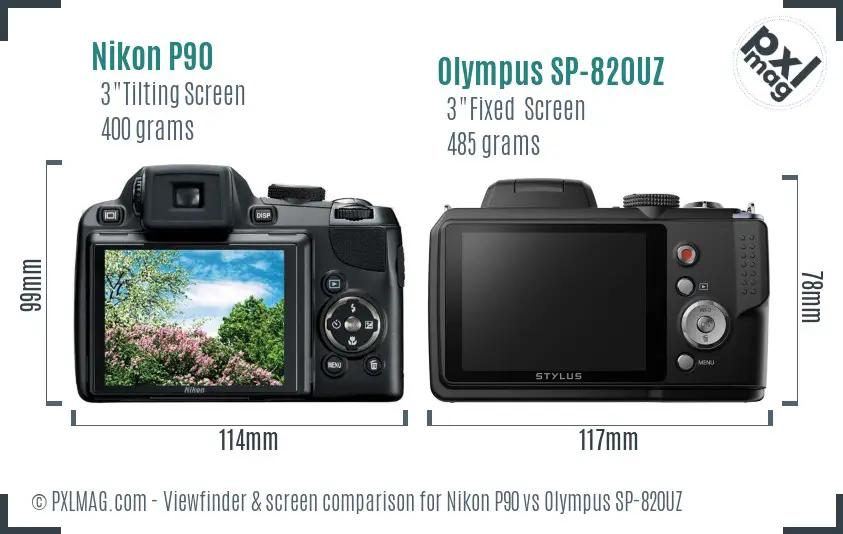 Nikon P90 vs Olympus SP-820UZ Screen and Viewfinder comparison