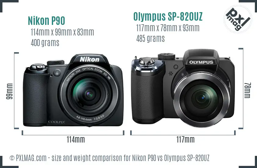 Nikon P90 vs Olympus SP-820UZ size comparison