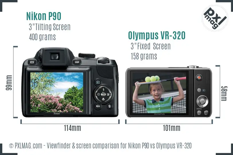 Nikon P90 vs Olympus VR-320 Screen and Viewfinder comparison