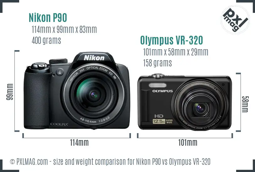 Nikon P90 vs Olympus VR-320 size comparison