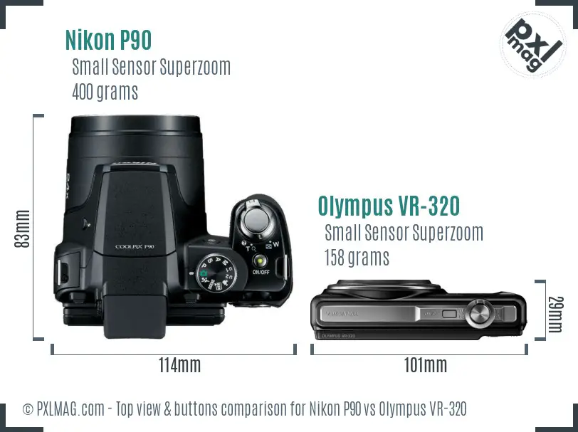 Nikon P90 vs Olympus VR-320 top view buttons comparison