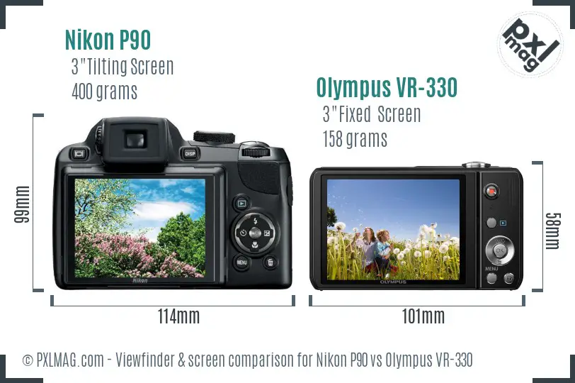 Nikon P90 vs Olympus VR-330 Screen and Viewfinder comparison
