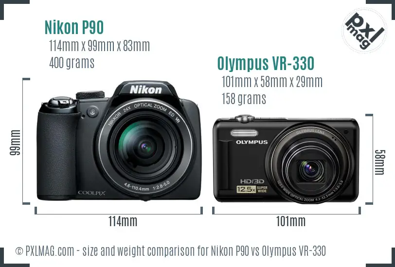 Nikon P90 vs Olympus VR-330 size comparison
