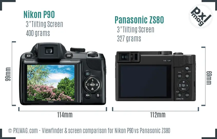 Nikon P90 vs Panasonic ZS80 Screen and Viewfinder comparison