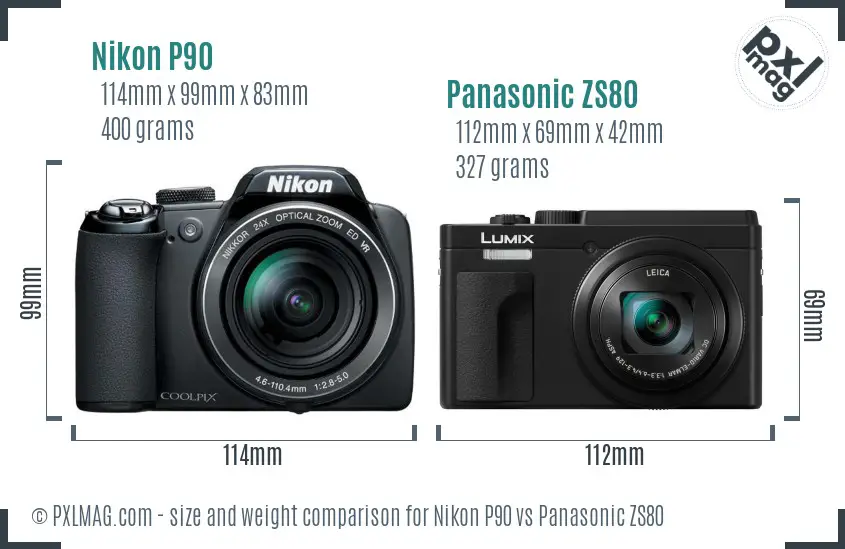 Nikon P90 vs Panasonic ZS80 size comparison
