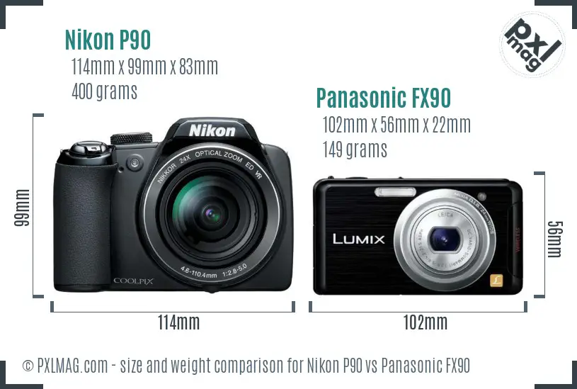Nikon P90 vs Panasonic FX90 size comparison