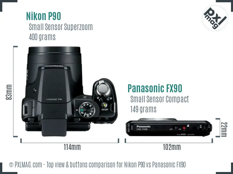 Nikon P90 vs Panasonic FX90 top view buttons comparison
