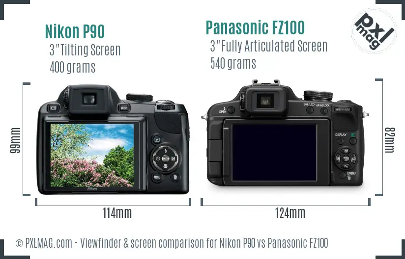 Nikon P90 vs Panasonic FZ100 Screen and Viewfinder comparison