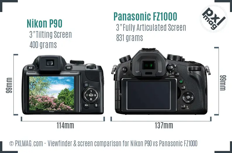 Nikon P90 vs Panasonic FZ1000 Screen and Viewfinder comparison
