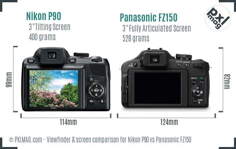 Nikon P90 vs Panasonic FZ150 Screen and Viewfinder comparison