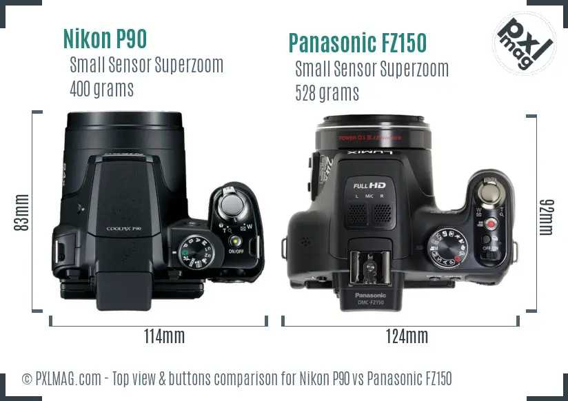 Nikon P90 vs Panasonic FZ150 top view buttons comparison