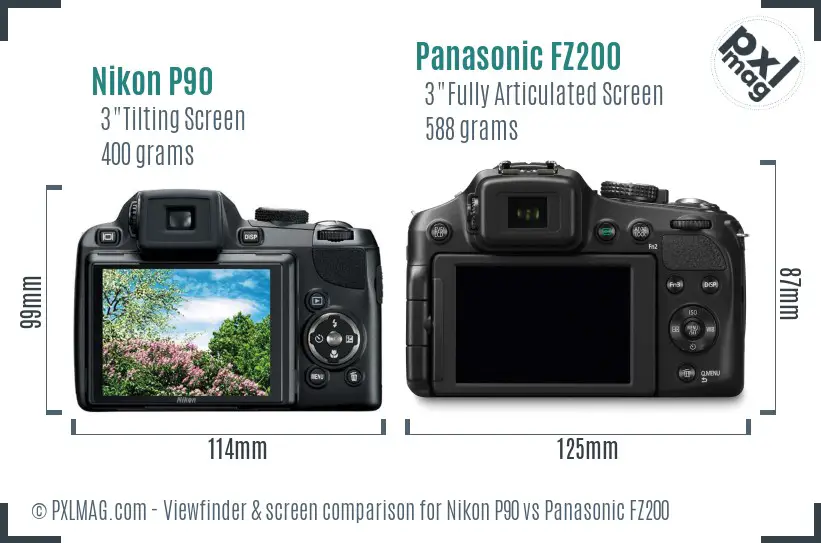 Nikon P90 vs Panasonic FZ200 Screen and Viewfinder comparison