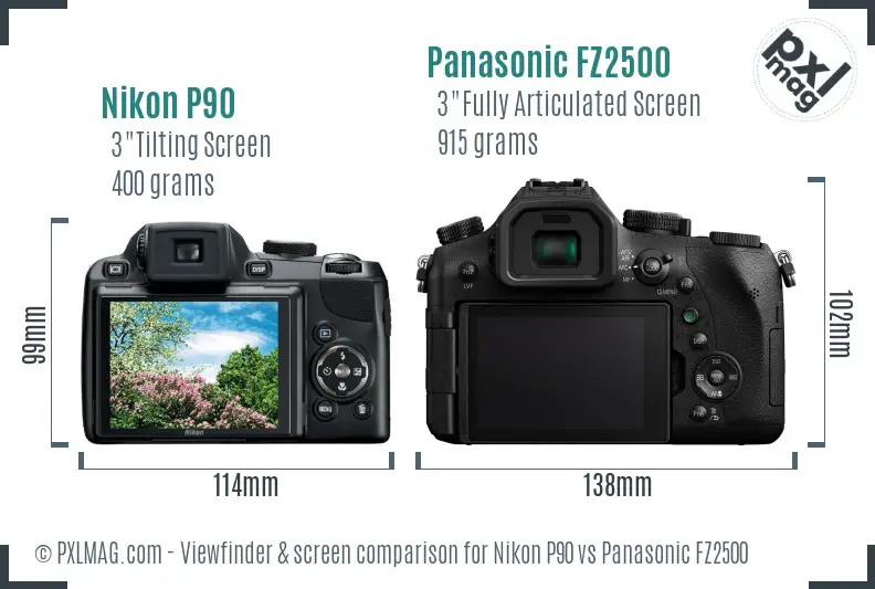 Nikon P90 vs Panasonic FZ2500 Screen and Viewfinder comparison