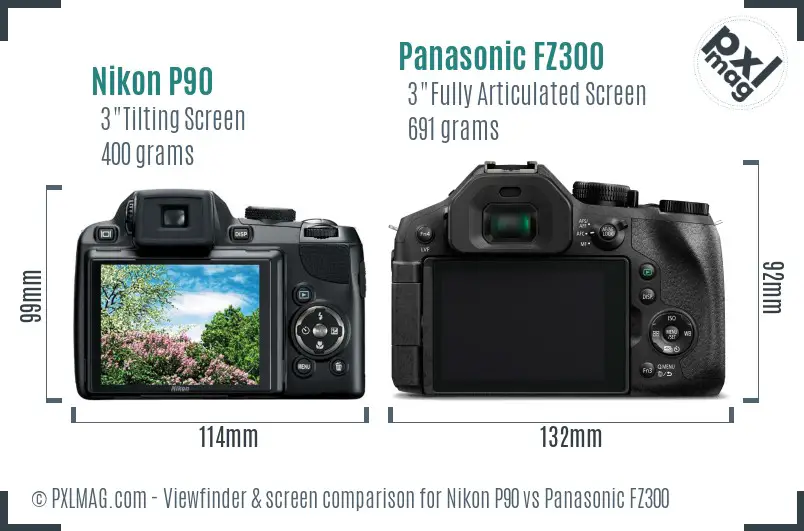 Nikon P90 vs Panasonic FZ300 Screen and Viewfinder comparison