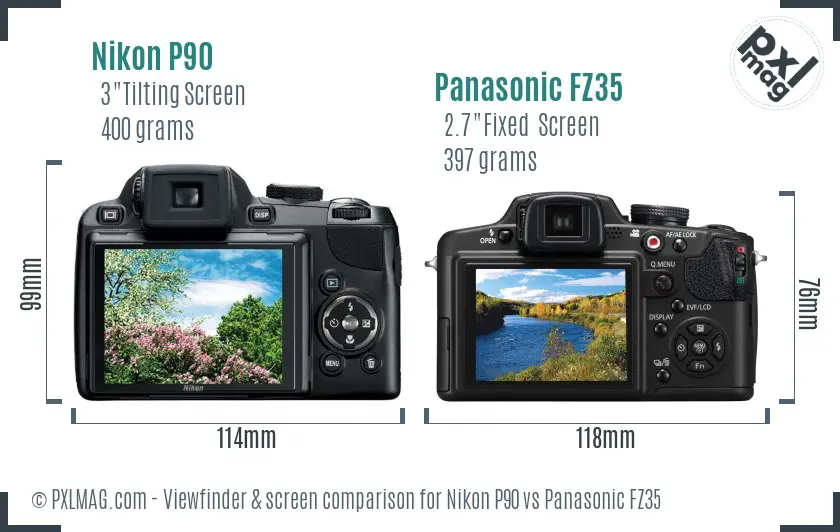 Nikon P90 vs Panasonic FZ35 Screen and Viewfinder comparison