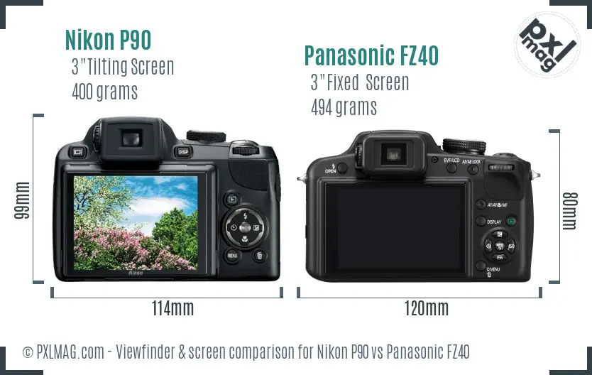 Nikon P90 vs Panasonic FZ40 Screen and Viewfinder comparison