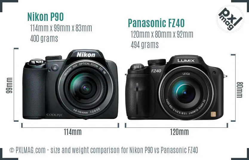 Nikon P90 vs Panasonic FZ40 size comparison