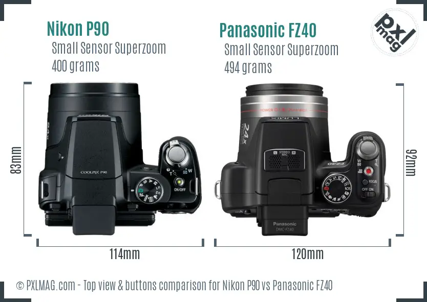 Nikon P90 vs Panasonic FZ40 top view buttons comparison