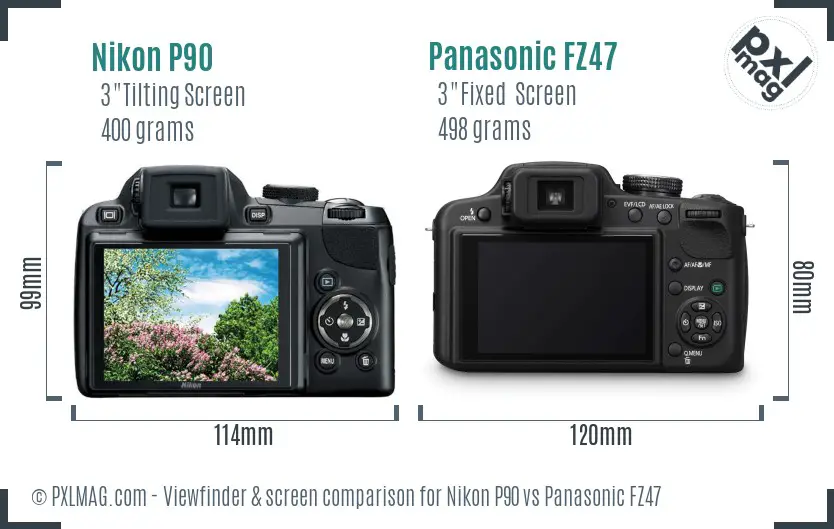 Nikon P90 vs Panasonic FZ47 Screen and Viewfinder comparison