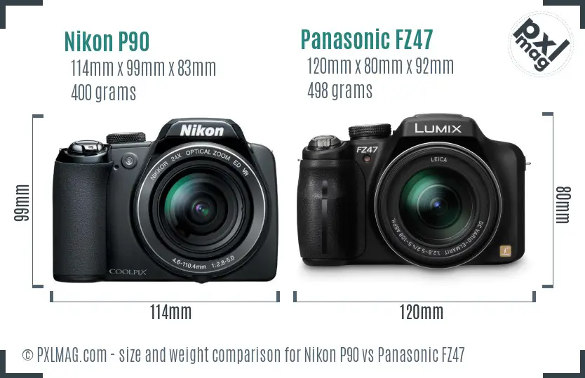 Nikon P90 vs Panasonic FZ47 size comparison