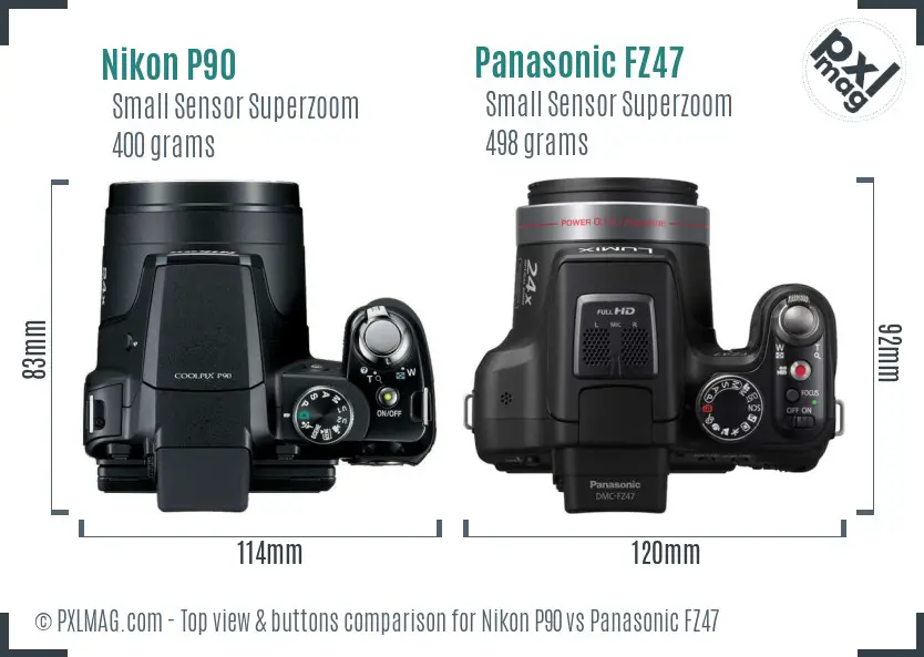 Nikon P90 vs Panasonic FZ47 top view buttons comparison