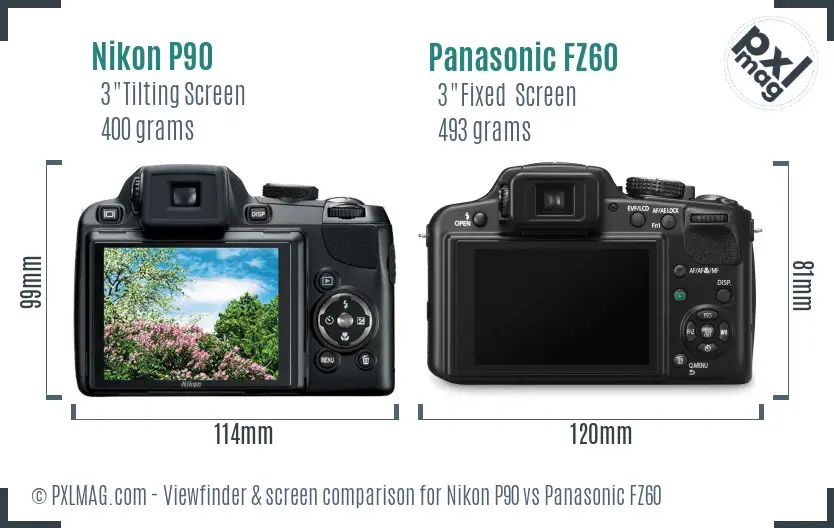 Nikon P90 vs Panasonic FZ60 Screen and Viewfinder comparison