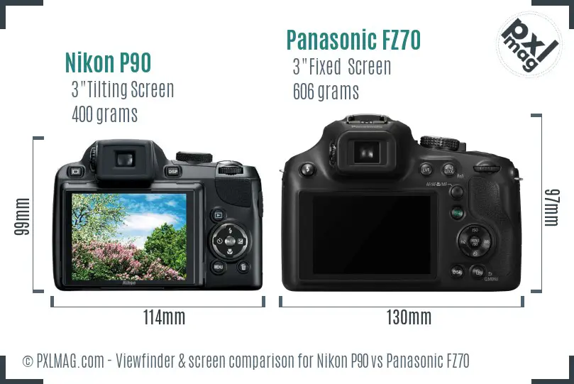 Nikon P90 vs Panasonic FZ70 Screen and Viewfinder comparison