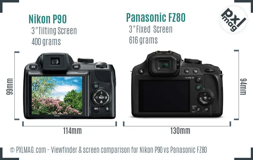Nikon P90 vs Panasonic FZ80 Screen and Viewfinder comparison