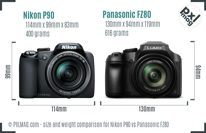 Nikon P90 vs Panasonic FZ80 size comparison