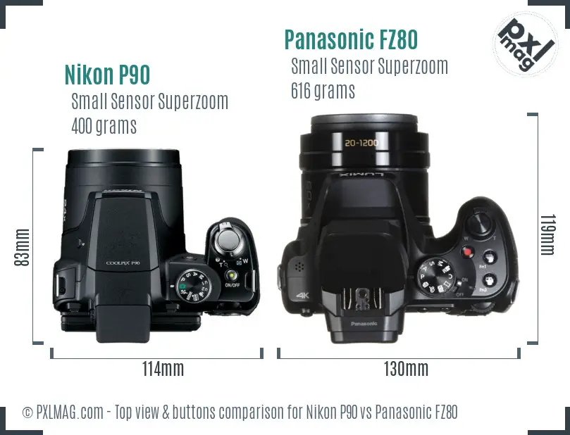 Nikon P90 vs Panasonic FZ80 top view buttons comparison