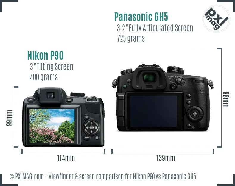 Nikon P90 vs Panasonic GH5 Screen and Viewfinder comparison