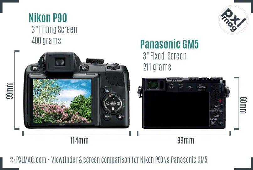 Nikon P90 vs Panasonic GM5 Screen and Viewfinder comparison