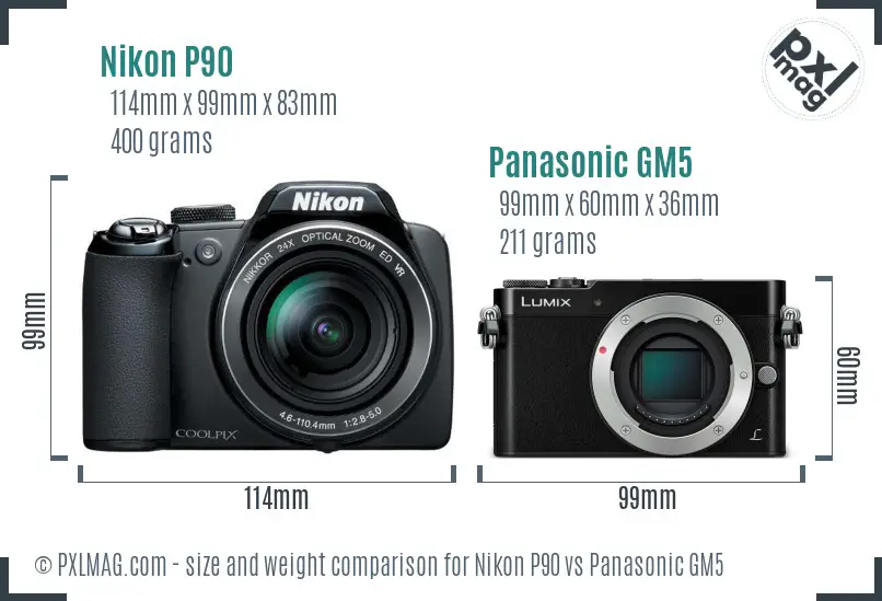 Nikon P90 vs Panasonic GM5 size comparison