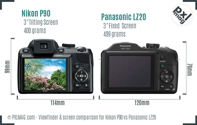 Nikon P90 vs Panasonic LZ20 Screen and Viewfinder comparison